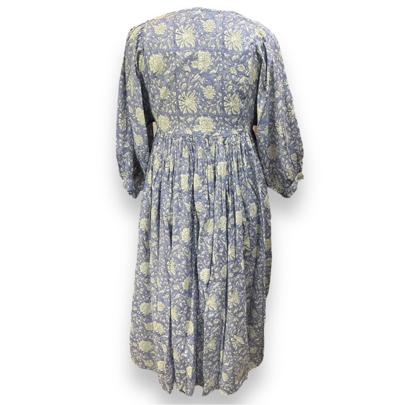 NWT Dolma Midi Dress blue ivory cotton print flowy bohemian L XL cool comfy - Picture 4 of 12